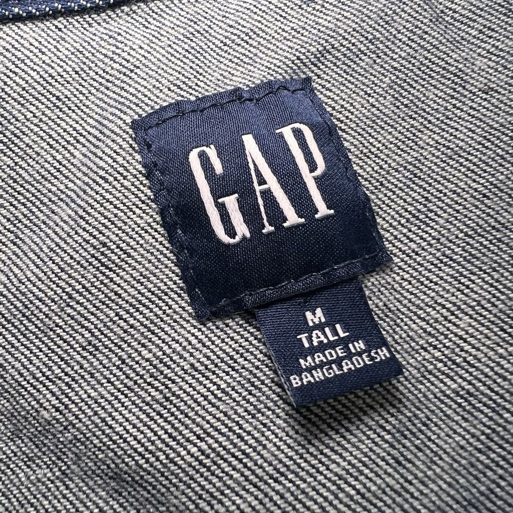 Gap Denim Dress Size M Tall Blue Dark Wash Puff Sleeves Button Pockets Western - Picture 4 of 12